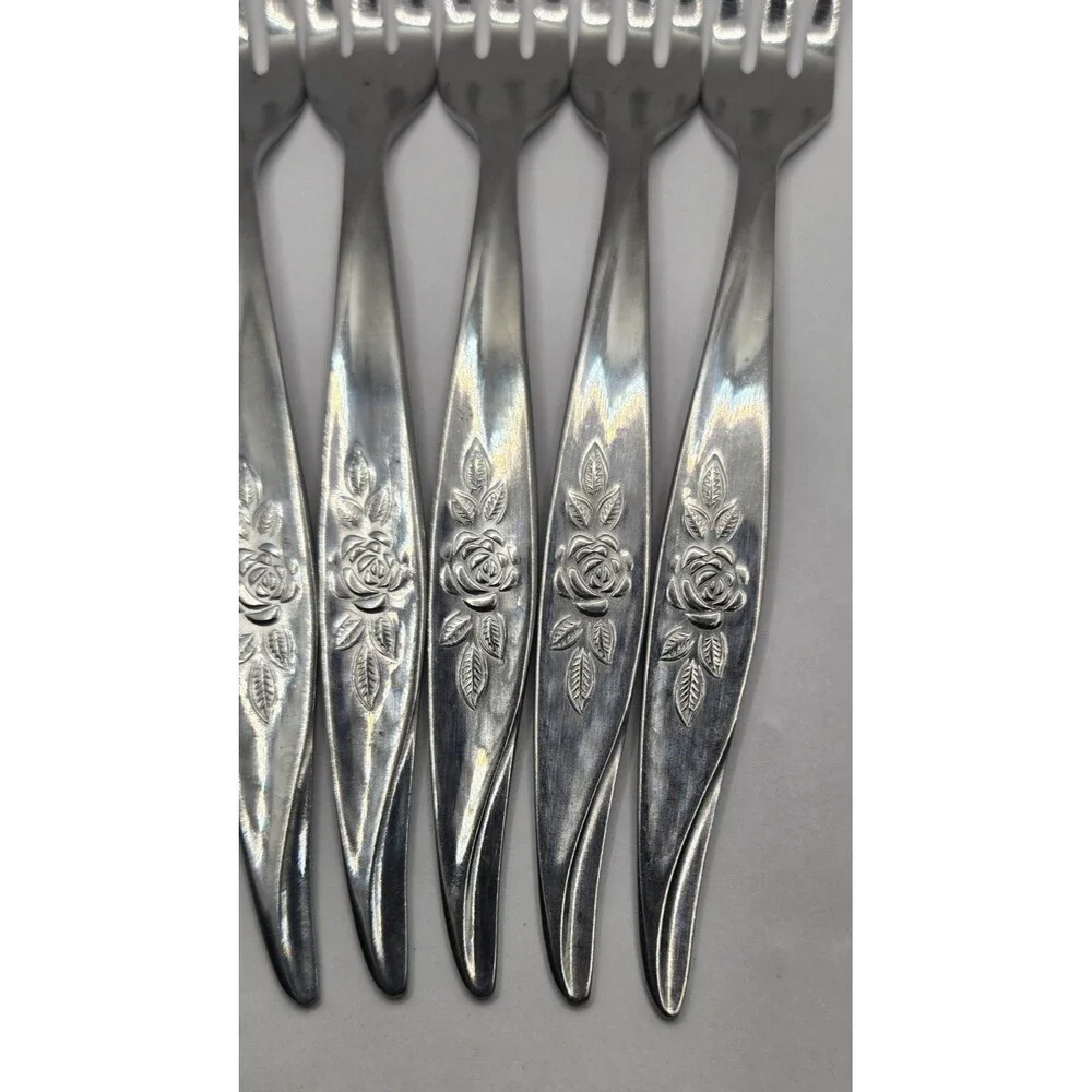 VTG HF Avon Rose Flatware Seafood Set Stainless Steel Silverware Floral Pattern